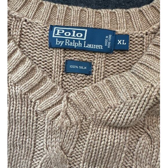 Rare Vintage Polo Ralph Lauren 100% Silk Cable Knit V-Neck Sweater, Size XL, EUC - Picture 4 of 5